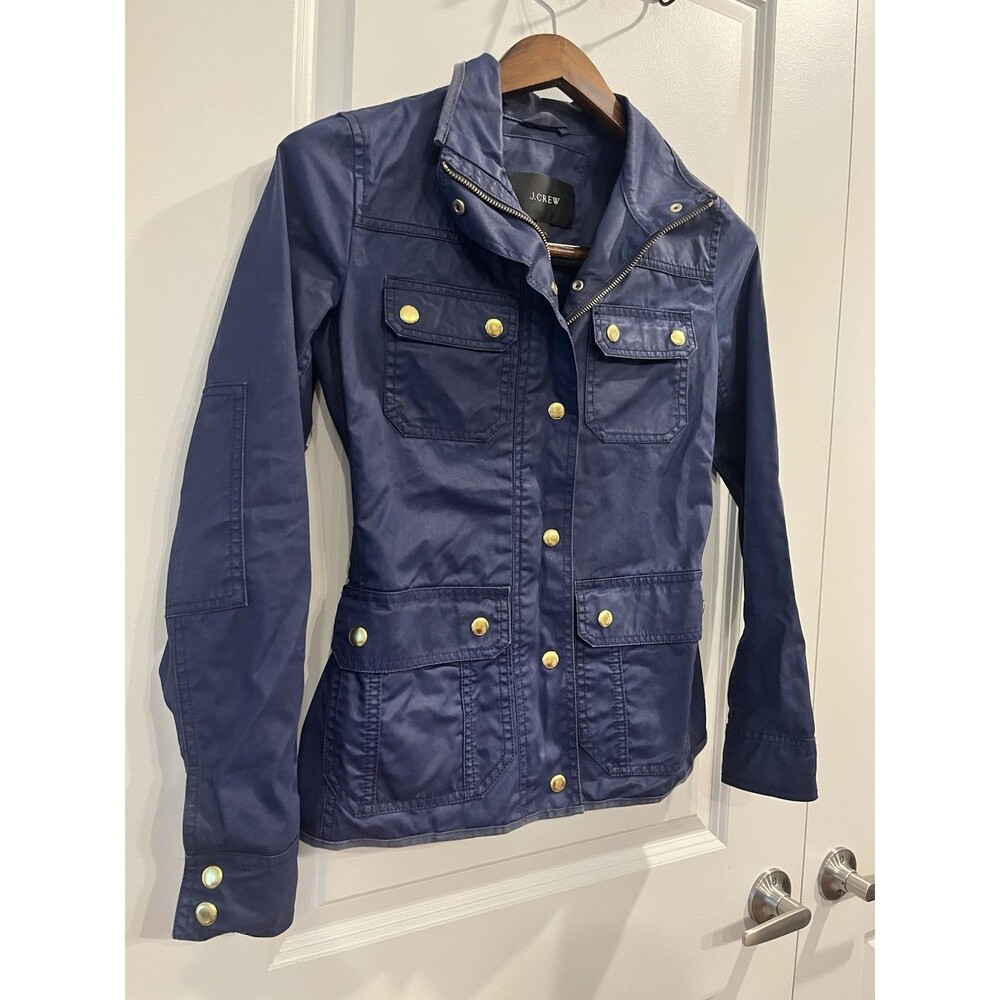 J.CREW Women Blue Utility Jacket Size 2XS Short Full Zip Snap Front Pockets 0051 - Picture 3 of 6